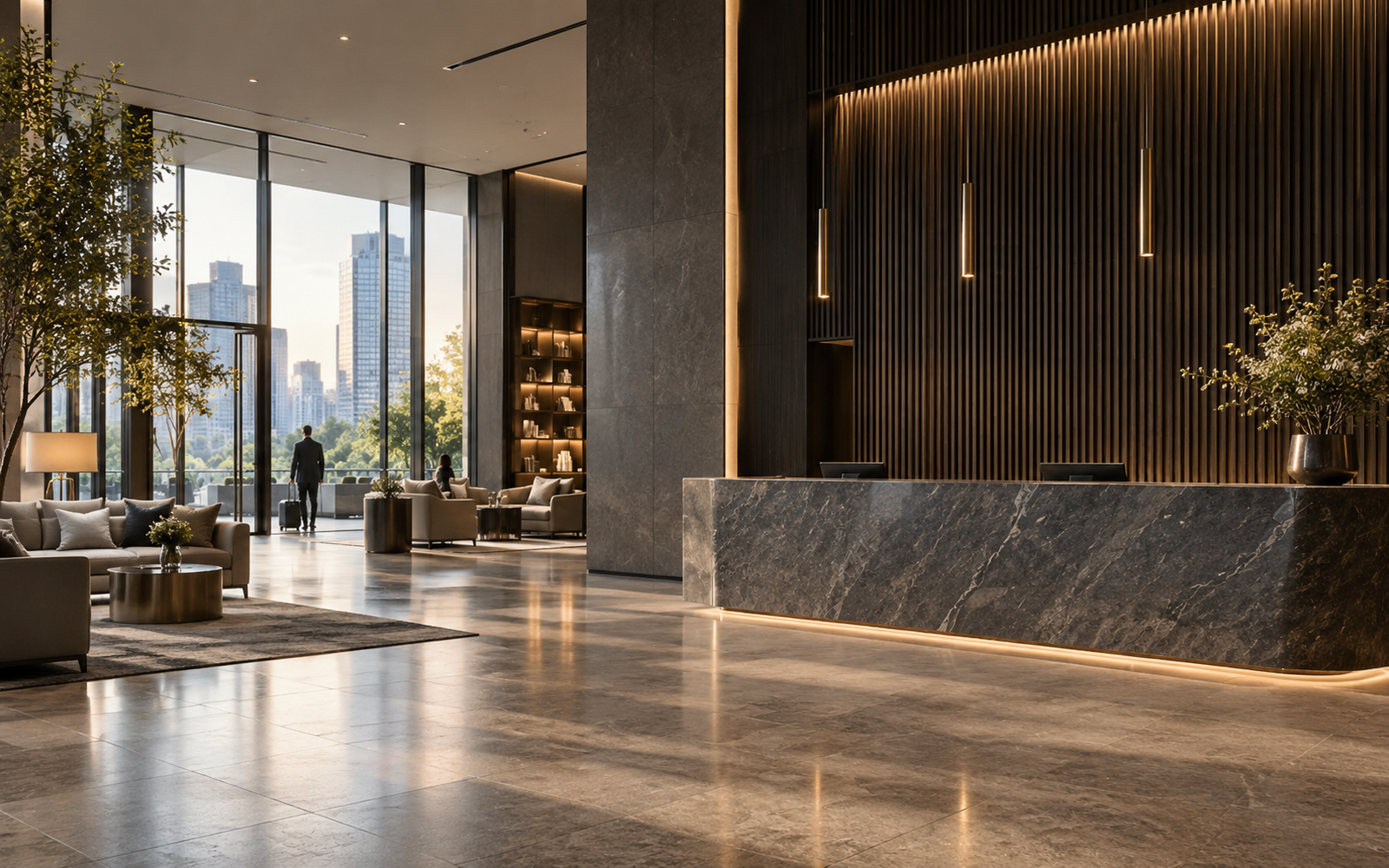 Modern ve zarif bir otel lobisi